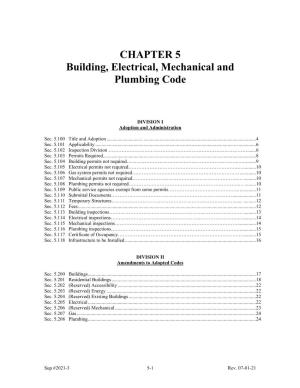 CHAPTER 5 Building, Electrical, Mechanical and Plumbing Code