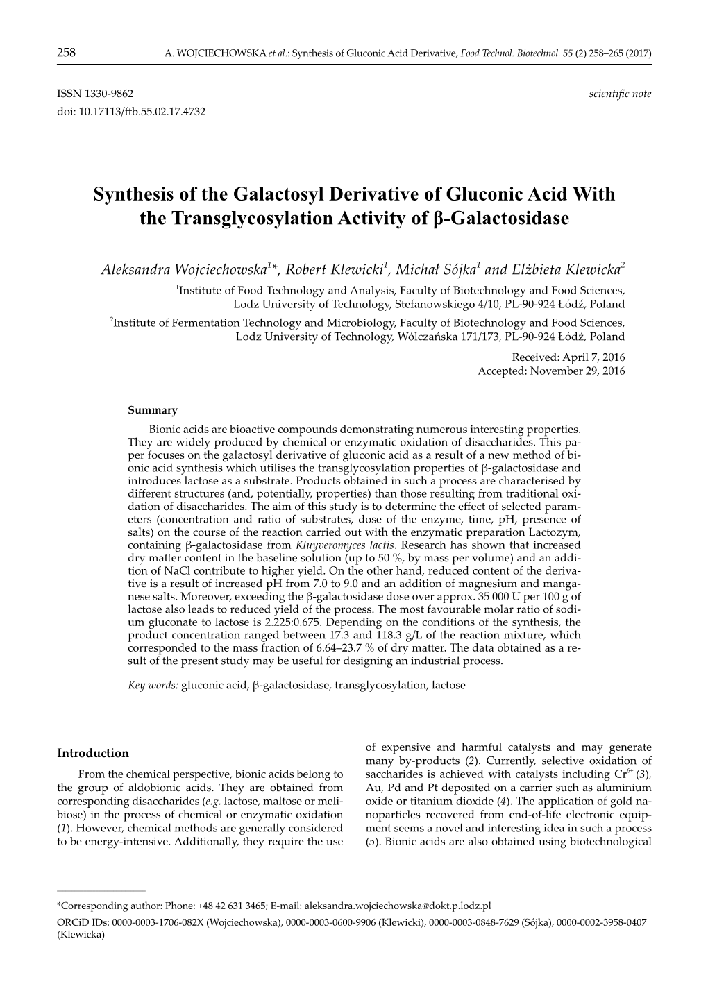 Synthesis of the Galactosyl Derivative of Gluconic Acid with the Transglycosylation Activity of Β-Galactosidase