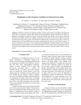 Distribution of Alien Tunicates (Ascidians) in Tuticorin Coast, India