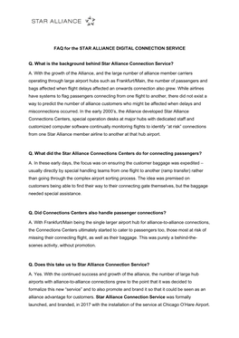 FAQ for the STAR ALLIANCE DIGITAL CONNECTION SERVICE Q. What