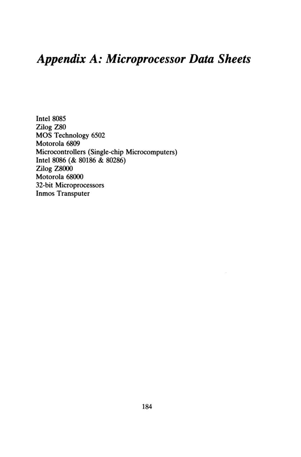 Appendix A: Microprocessor Data Sheets