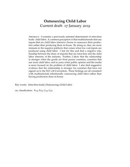 Outsourcing Child Labor Current Draft: 17 January 2019