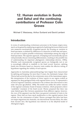 Human Evolution in Sunda and Sahul and the Continuing Contributions of Professor Colin Groves