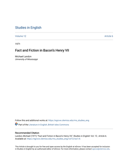 Fact and Fiction in Baconâ•Žs Henry