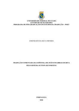 Universidade Federal Do Ceará Centro De Humanidades Programa De Pós-Graduação Em Estudos Da Tradução – Poet Josenilson D