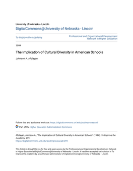 The Implication of Cultural Diversity in American Schools