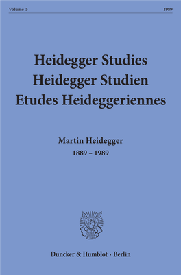 Martin Heidegger 1889–1989. Commemorative Issue