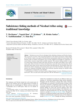 Subsistence Fishing Methods of Nicobari Tribes Using Traditional