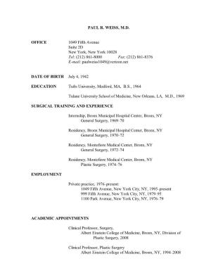 Please Click Here to View Dr. Weiss' CV