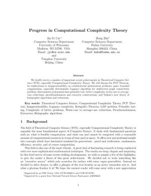 Progress in Computational Complexity Theory
