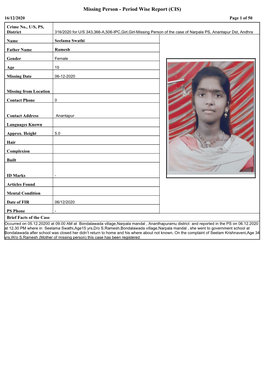 Missing Person - Period Wise Report (CIS) 16/12/2020 Page 1 of 50