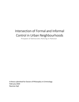 Intersection of Formal and Informal Control in Urban Neighbourhoods Prospect of Democratic Policing in Pakistan