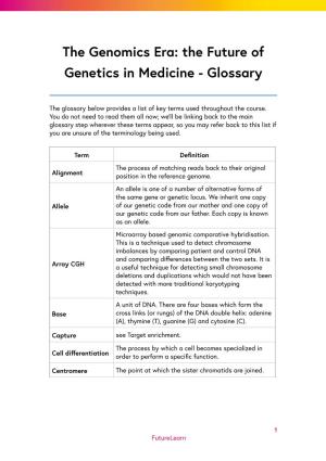 The Genomics Era: the Future of Genetics in Medicine - Glossary