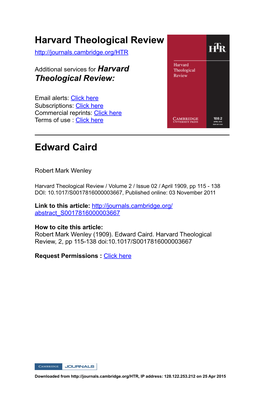 Harvard Theological Review Edward Caird
