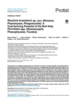 A Cyst-Forming Parasite of the Bull Kelp Durvillaea Spp