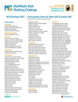 M3 Challenge 2021 — Participating Teams by State (US) & County (UK)
