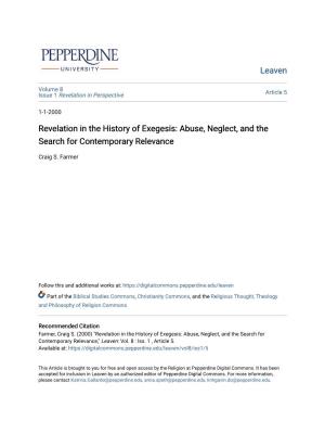 Revelation in the History of Exegesis: Abuse, Neglect, and the Search for Contemporary Relevance