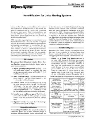 Humidification for Unico Heating Systems