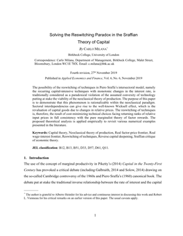 Solving the Reswitching Paradox in the Sraffian Theory of Capital