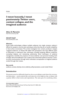 Twitter Users, Context Collapse, and the Imagined Audience