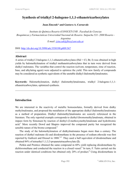 Synthesis of Trialkyl 2-Halogeno-1,1,1-Ethanetricarboxylates