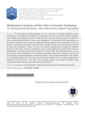 Mathematical Analysis of Pulse Tube Cryocoolers Technology