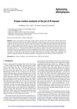 Proper Motion Analysis of the Jet of R Aquarii