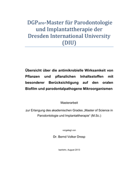 Dgparo-Master Fü R Parodontologie Ünd Implantattherapie Der Dresden International University (DIU)