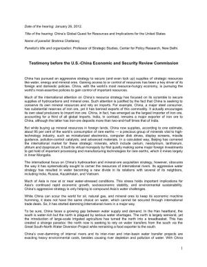 1 Testimony Before the U.S.-China Economic and Security Review