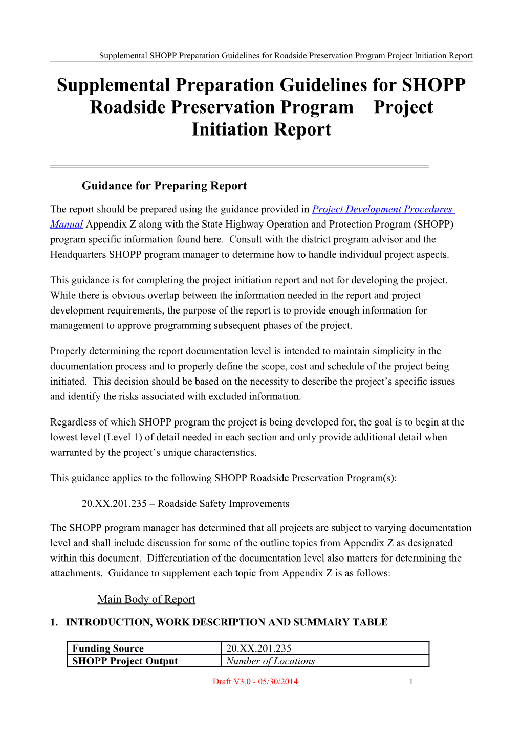 Supplemental Preparation Guidelines for SHOPP Roadside Preservation Program Project Initiation