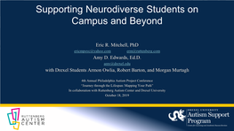 Supporting Neurodiverse Students on Campus and Beyond