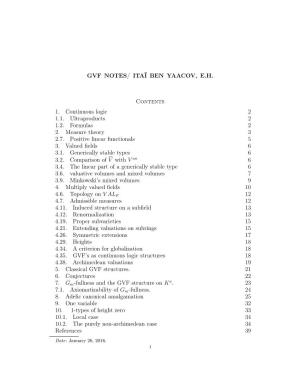 GVF NOTES/ ITAฯ BEN YAACOV, E.H. Contents 1. Continuous Logic 2 1.1