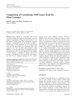Comparison of Cytochrome P450 Genes from Six Plant Genomes