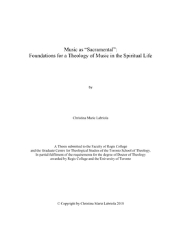 Music As “Sacramental”: Foundations for a Theology of Music in the Spiritual Life