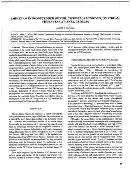 Impact of Introduced Red Shiners, Cyprinella Lutrensis, on Stream Fishes Near Atlanta, Georgia