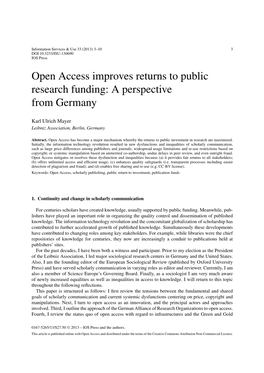 Open Access Improves Returns to Public Research Funding: a Perspective from Germany