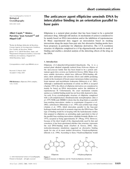 Short Communications the Anticancer Agent Ellipticine Unwinds DNA By