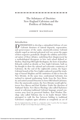 The Substance of Doctrine: New England Calvinism and the Problem of Orthodoxy