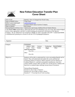 New Fellow Education Transfer Plan Cover Sheet