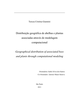 Distribuição Geográfica De Abelhas E Plantas Associadas Através De Modelagem Computacional