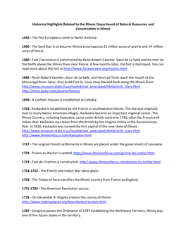 Historical Highlights Related to the Illinois Department of Natural Resources and Conservation in Illinois