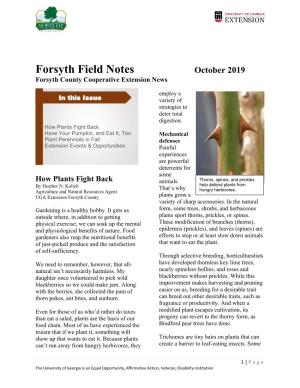 Forsyth Field Notes October 2019 Forsyth County Cooperative Extension News