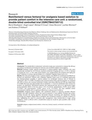 Remifentanil Versus Fentanyl for Analgesia Based Sedation To