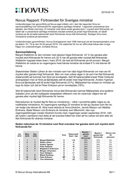 Novus Rapport: Förtroendet För Sveriges Ministrar