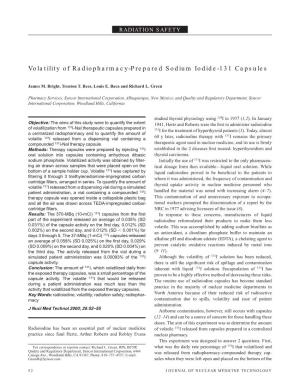 Volatility of Radiopharmacy-Prepared Sodium Iodide-131 Capsules