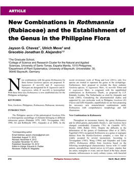 New Combinations in Rothmannia (Rubiaceae) and the Establishment of the Genus in the Philippine Flora