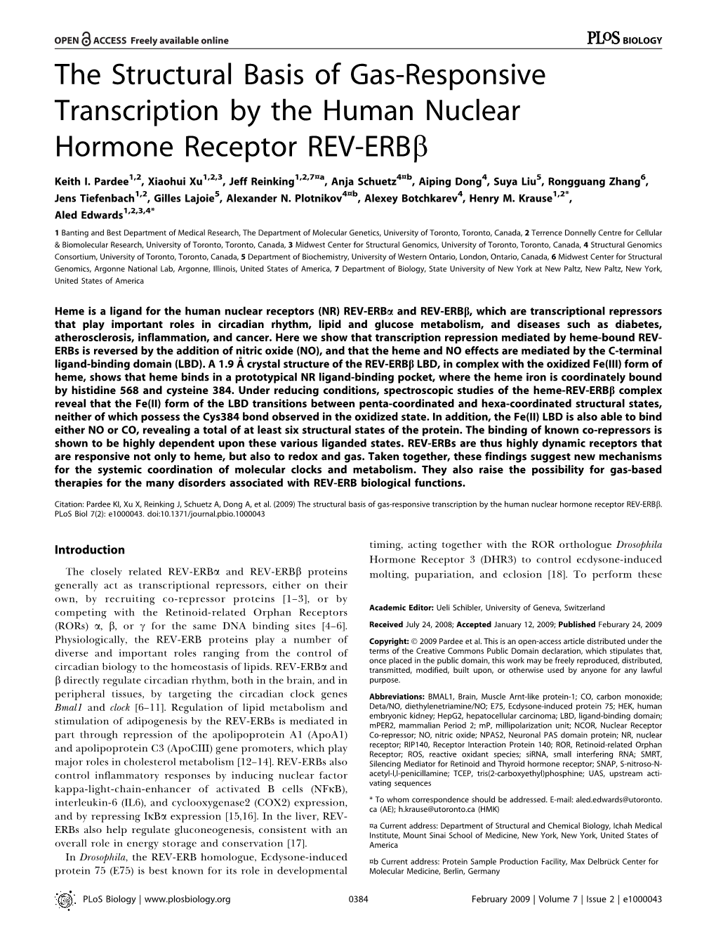 The Structural Basis of Gas-Responsive Transcription by the Human Nuclear Hormone Receptor REV-Erbb