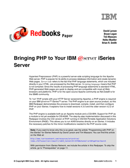 Redbooks Paper Bringing PHP to Your IBM Iseries