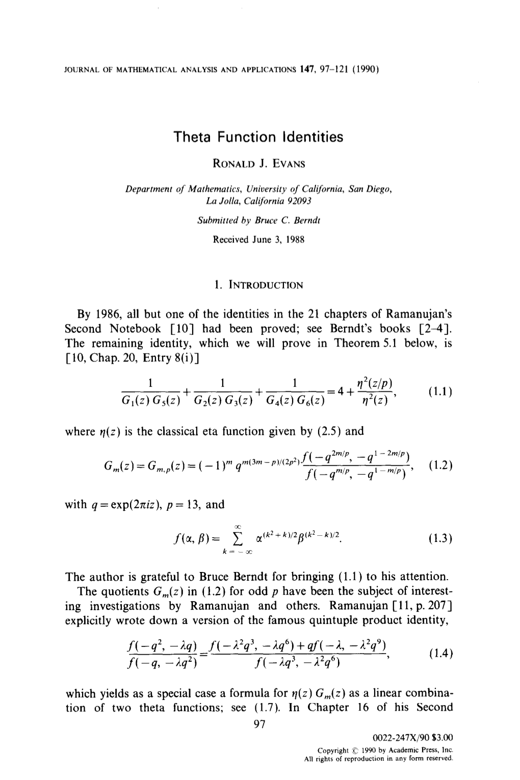 Theta Function Identities