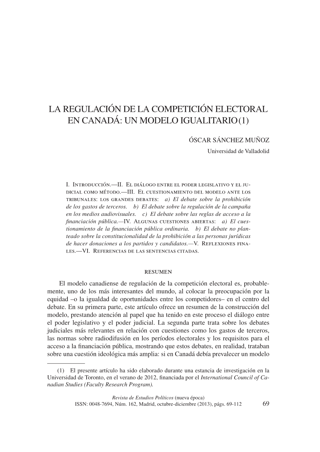 La Regulación De La Competición Electoral En Canadá: Un Modelo Igualitario (1)